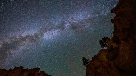 Wallpaper Canyon Rocks Stars Night Sky Hd Picture Image