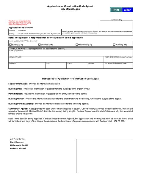 City Of Muskegon Michigan Application For Construction Code Appeal