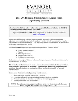 Fillable Online Evangel Special Circumstances Appeal Form