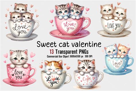 Sweet Cat Valentine Clipart Graphic By Aicraftcreations · Creative Fabrica