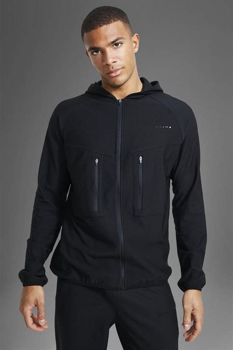 Man Active Gym Tech Patterned Zip Thru Hoodie Boohoo Uk