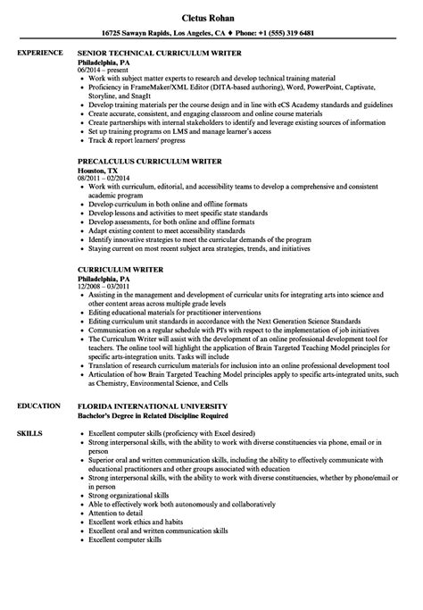 Curriculum Writer Resume Samples | Velvet Jobs