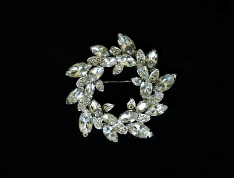 Eisenberg Ice Stunning Clear Rhinestone Wreath Brooch Signed Etsy