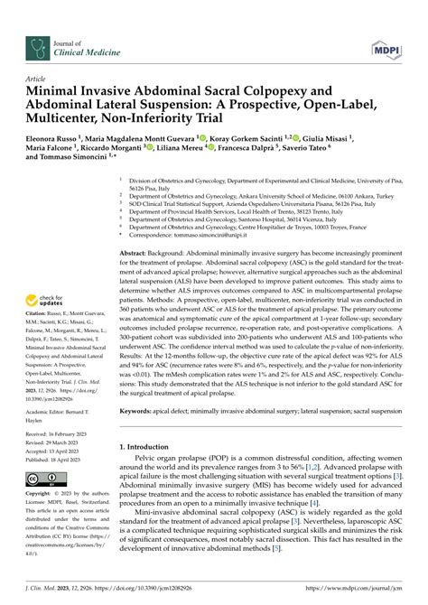 Pdf Minimal Invasive Abdominal Sacral Colpopexy And Abdominal Lateral