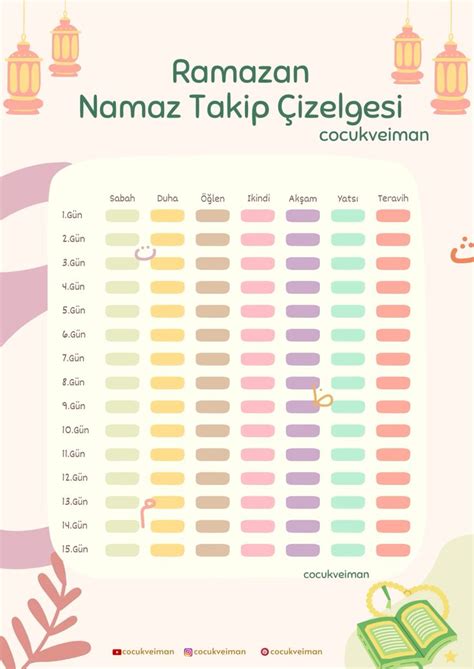 Ramazan namaz takip çizelgesi 2024 Ramazan Eğitim konuları