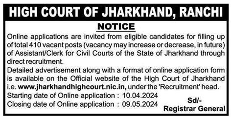 JHC Clerk Assistant Vacancy 2024 Notificaitou Out Apply Form