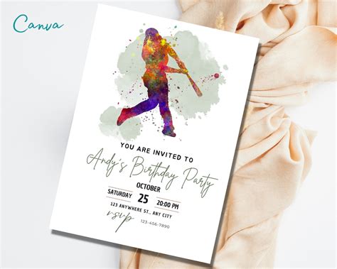 Editable Baseball Birthday Invitation Template, Printable Birthday Party Invitation, Digital ...