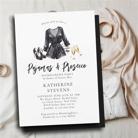 Pajamas Prosecco Pjs Chic Black Bachelorette Party Invitation Zazzle