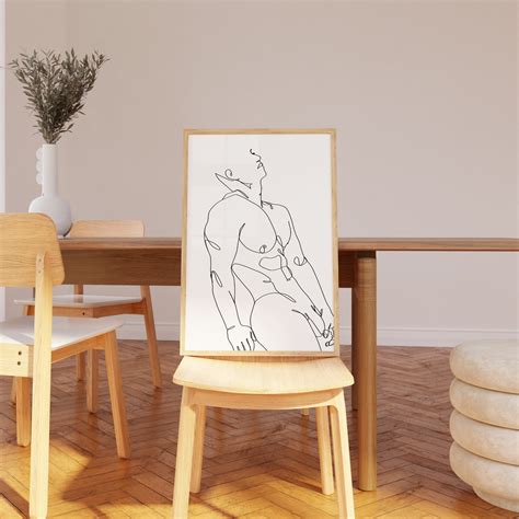 Abstract Minimalist Male Nude One Line Drawing Gay Art Etsy