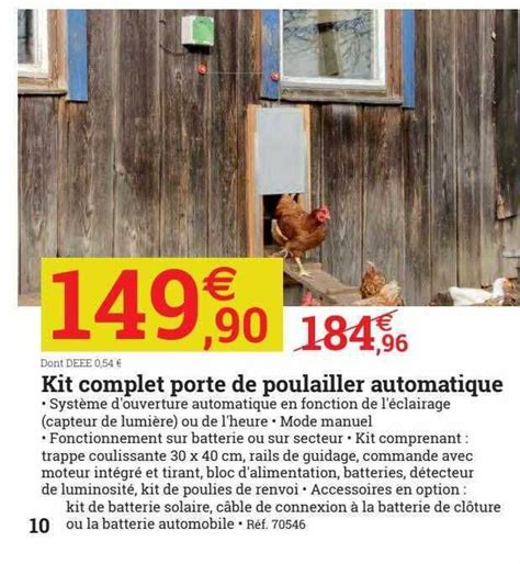 Promo Kit Complet Porte De Poulailler Automatique Chez Espace Emeraude