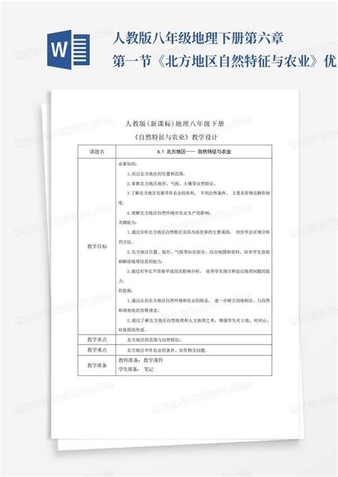 人教版八年级地理下册第六章第一节《北方地区自然特征与农业》优质教word模板下载编号lozedzae熊猫办公