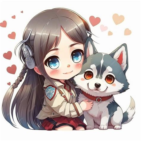 Premium AI Image | Anime girl with a husky dog generative ai