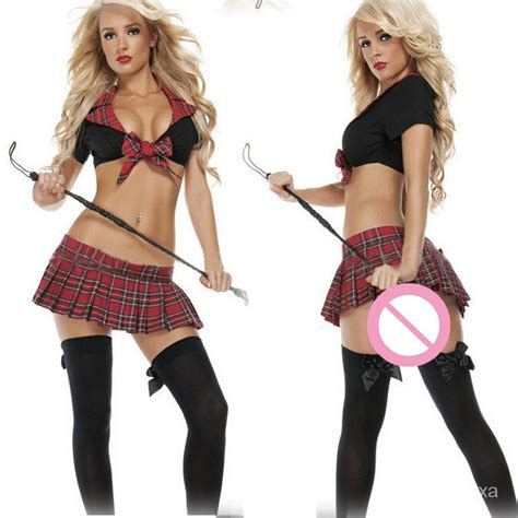 Jual Sexy Naughty Lingerie Sexy Schoolgirl Cosplay Role Play Costumes Plaid Night Halloween