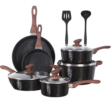 Kitchen Academy Induction Hammered Cookware Set Pcs Nonstick