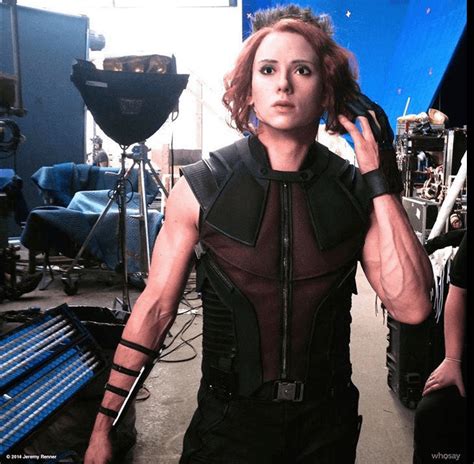 Jeremy Renner wearing Scarlett Johansson's stunt double's mask on the ...