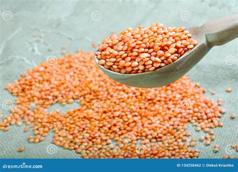 Red Lentils In A Wooden Spoon Stock Photo Image Of Grain Protein