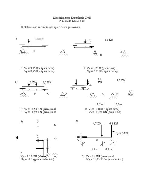 Exercícios Reação De Apoio Carga Concentrada Com Resposta Pdf
