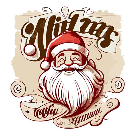 Cursive Merry Christmas Vector, Sticker Clipart Christmas Santa Font With Santa S Face With A ...