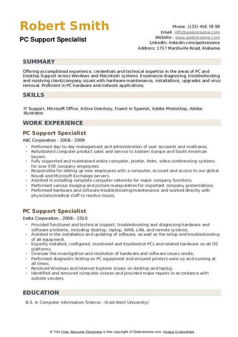 It Support Specialist Resume Sample