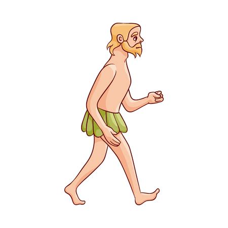 Vector Sketch Caveman Walking Naked In Loincloth Made Of Leaves Manifesti Da Muro Poster
