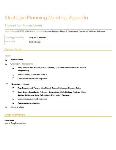 Strategy Meeting Agenda 10 Examples Format Pdf