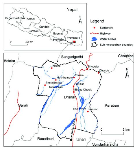 Location map of the Dharan sub-metropolitan city Data sources ...