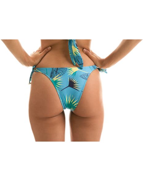 Blue Graphic Brazilian Side Tie Bikini Bottom Bottom Flower Geometric