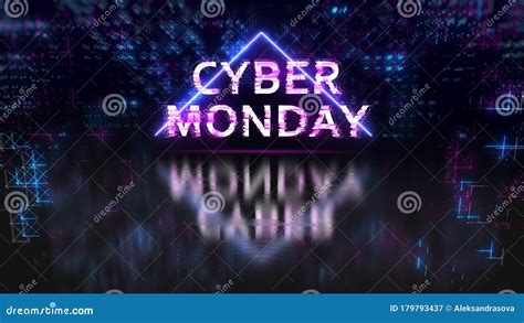 Cyber Monday Sale Glitch Neon Symbol On Abstract Futuristic Background