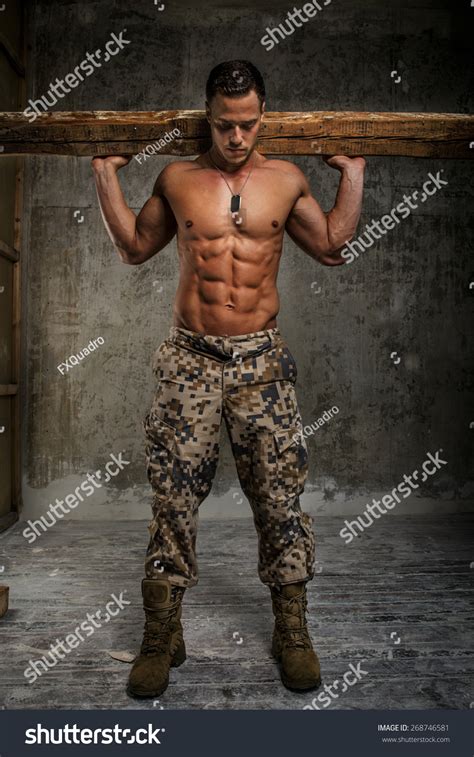 Man Army Pants Naked Torso Vertical Stock Photo Shutterstock