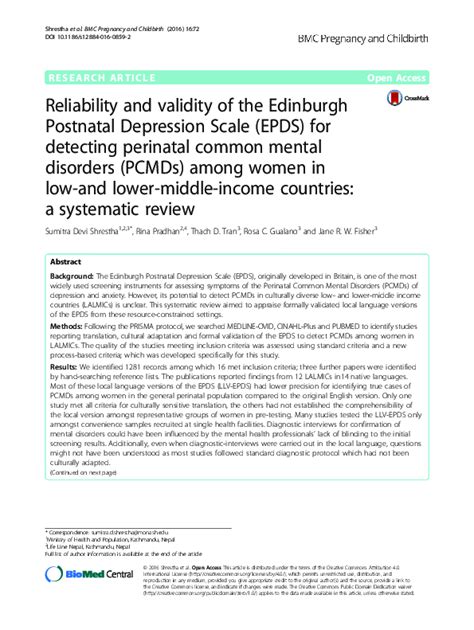 Pdf Reliability And Validity Of The Edinburgh Postnatal Depression