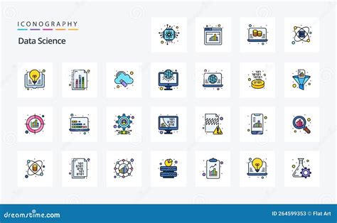 Data Science Line Filled Style Icon Pack Stock Vector Illustration