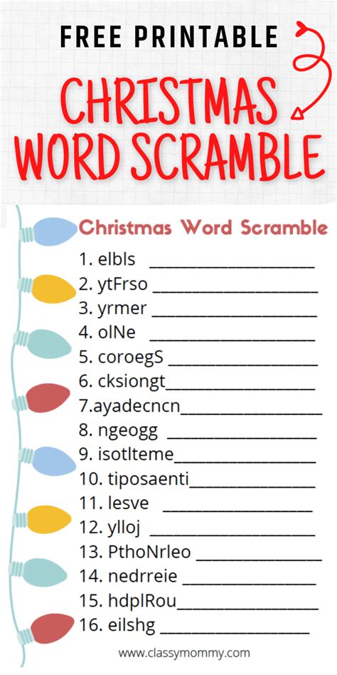 Christmas Word Scramble With Answers Free