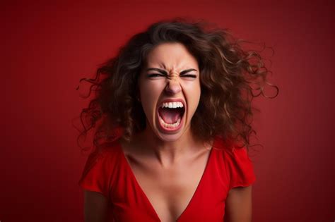 Premium Ai Image Angry Woman Screaming On Red Background