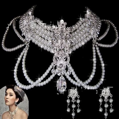 Mhs Matahari Set Elegan Berlian Imitasi Mutiara Pengantin Kalung