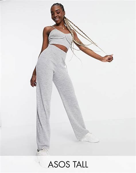 Asos Design Tall Co Ord Knitted Wide Leg Trouser In Grey Asos