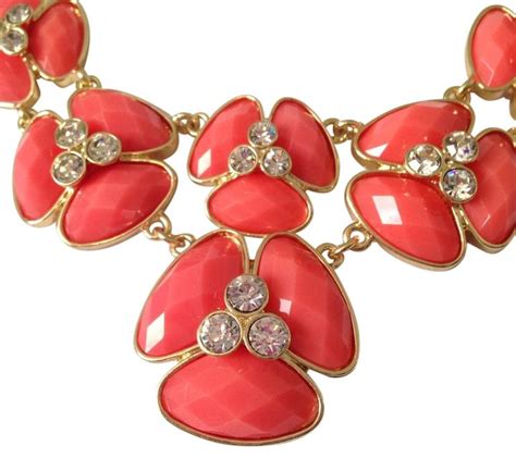 Bill Blass Nwot 3 Piece Set Faceted Coral Resin And Crystal Flower