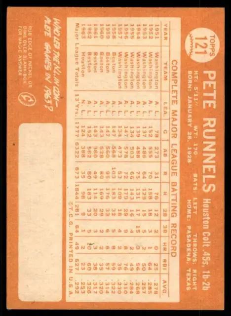 CARTE PETE RUNNELS 1964 Topps 121 EUR 10 06 PicClick FR