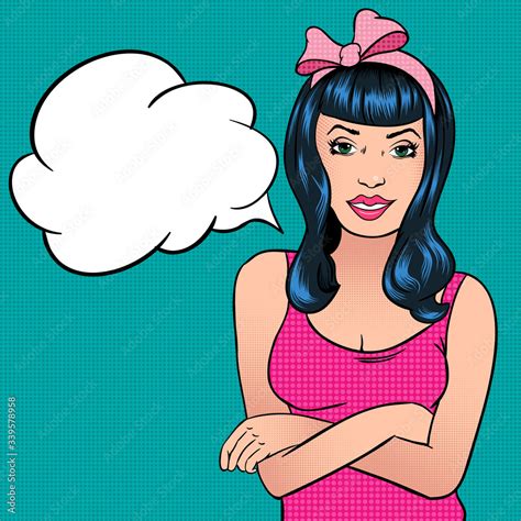 Pop Art Illustration Of Woman Crossed Her Arms With The Speech Bubble