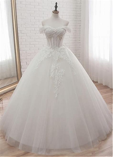 Magbridal Glamorous Tulle Off The Shoulder Neckline Ball Gown Wedding