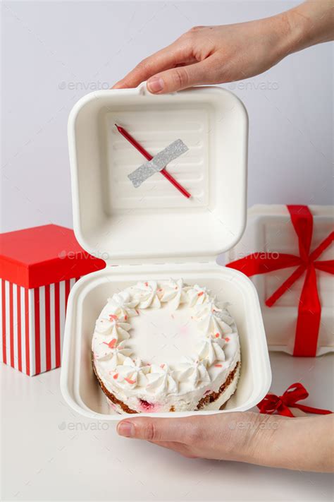 Concept Of Congratulation And Celebration With Bento Cake In Box Stock