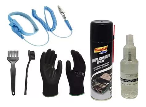 Kit Pincel Escova Pulseira Anti Estatica Luva Limpa Contato Escorrega