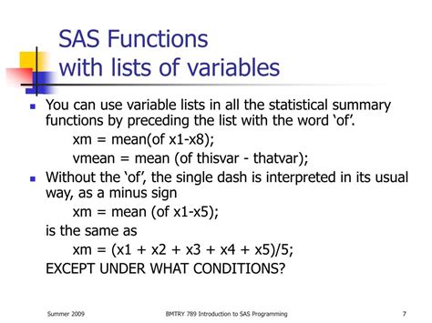 Ppt Bmtry 789 Lecture 7 Sas Functions Powerpoint Presentation Free