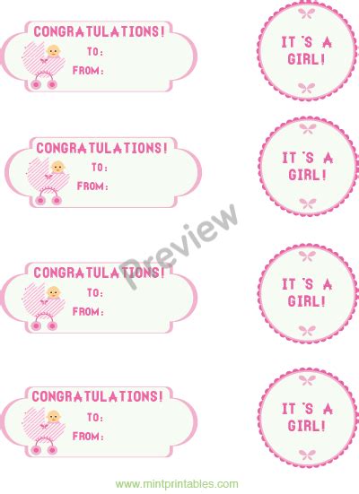 Printable Gift Tags for a Baby Girl - Baby Shower or Birthday ...