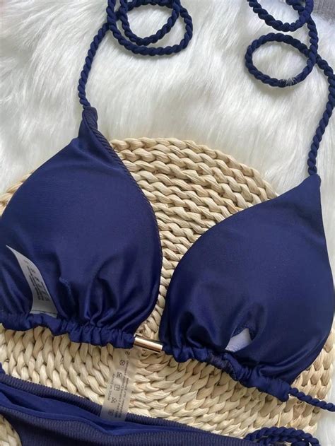 Chic Navy Braided Halter Bikini Set On Luulla