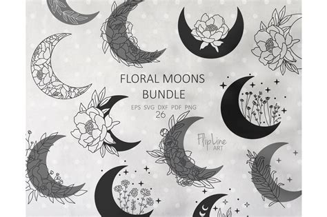 Floral Moon SVG PNG Bundle Boho Moon Phase Celestial By 4eka