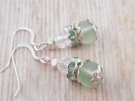 Light Green Earrings Seafoam Green Dangle Handmade Gift Etsy Light