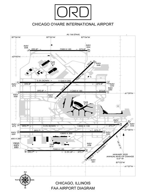 Ord Chicago O Hare International Airport Diagram Ord Airport Map Poster Aviation Decor Chicago