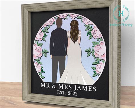 3d Wedding Couple Svg Customisable Wedding Shadow Box Svg Hellocraftersvg