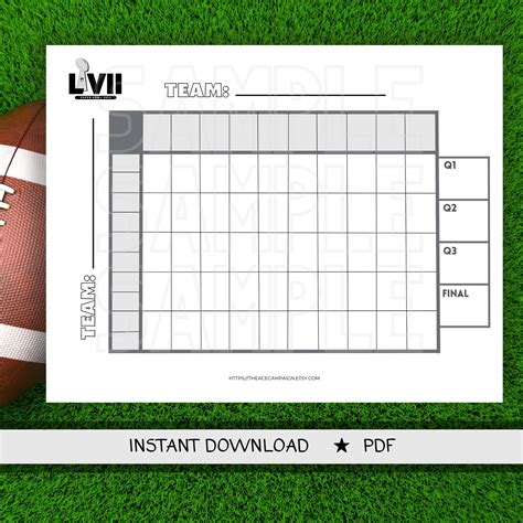 25 Box Squares Printable Football Pool Football Boxes 50 Square Grid ...