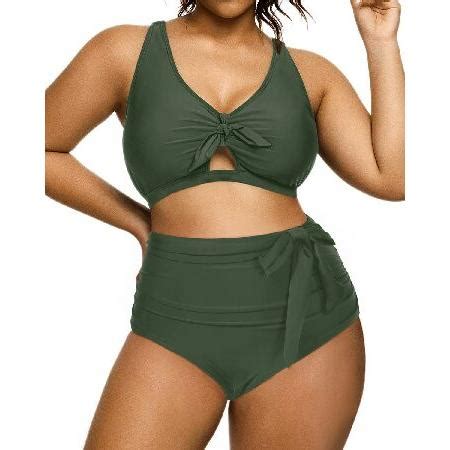 Daci Women Green 2 Piece Plus Size Bikini Swimsuit High Waisted Bottom